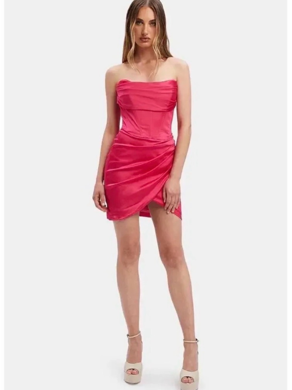 Bardot Strapless Corset Women’s Dress in Fuchsia Pink
